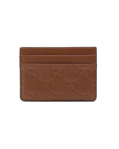 Pre-owned Gucci Ssima Card Holder In Brown