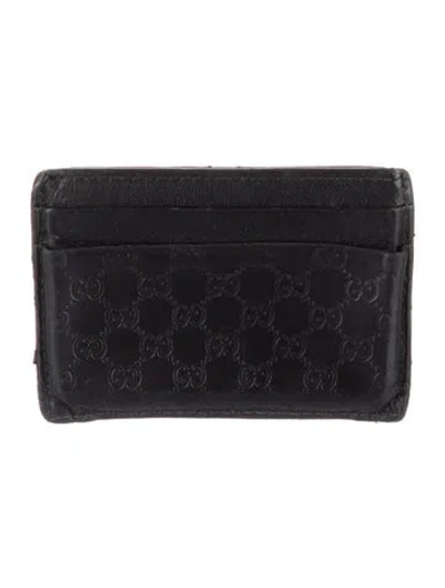 Pre-owned Gucci Ssima Card Holder Gg Signature Card Holder In Black