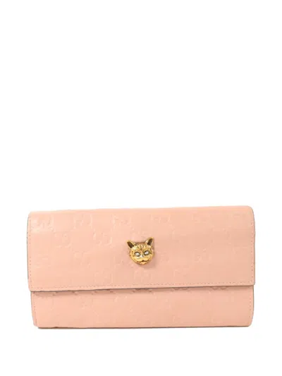 Pre-owned Gucci Ssima Cat-head Long Wallet In Pink