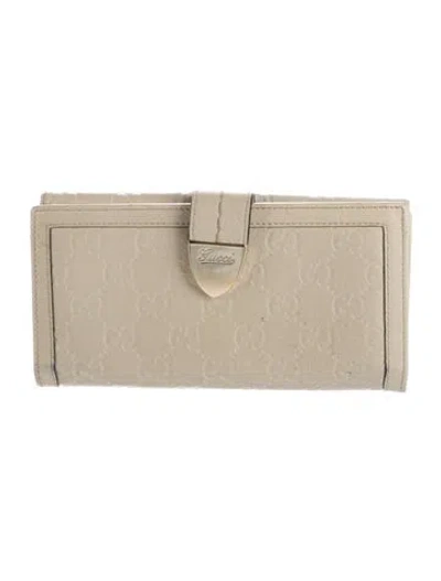Pre-owned Gucci Ssima Continental Flap Wallet Gg Embossed French Purse In Neutral