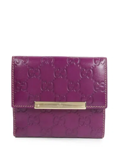 Pre-owned Gucci Ssima Fold Wallet In Purple