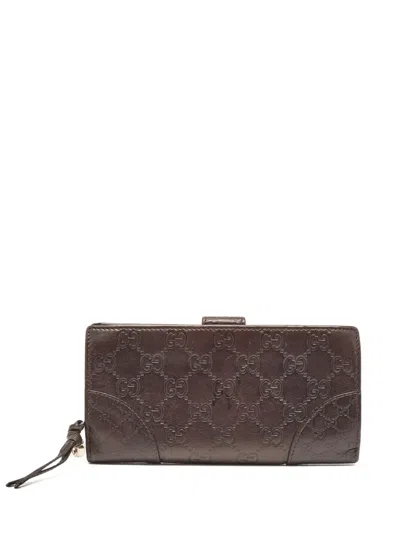 Pre-owned Gucci Ssima Gg-debossed Leather Wallet