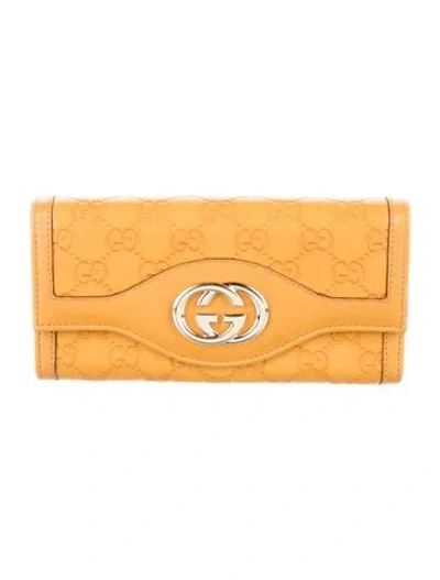 Pre-owned Gucci Ssima Gg Logo Continental Wallet In Yellow