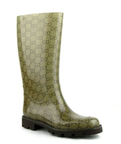 Pre-owned Guccissima Gucci Women's Light Brown Rubber Rain Boots With  Pattern ​248516 8367
