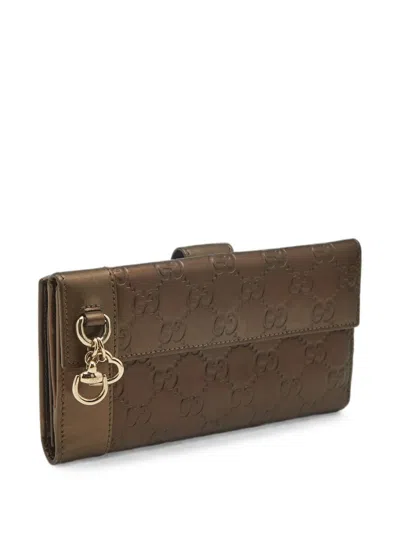 Pre-owned Gucci Ssima Heart Charm Wallet In Brown