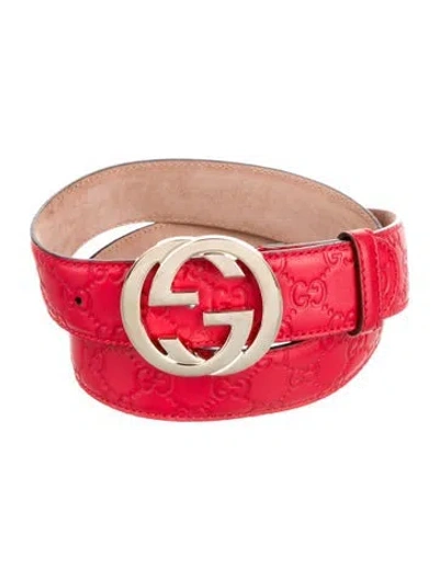 Pre-owned Gucci Ssima Interlocking G Belt Interlocking G Logo Belt Kit In Red