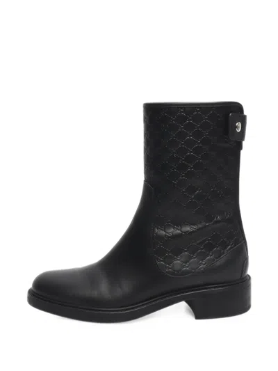 Pre-owned Gucci Ssima Leather Ankle Boots In Black