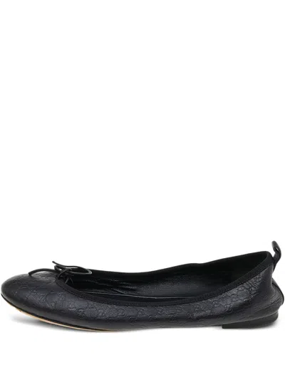 Pre-owned Gucci Ssima Leather Ballet Flats In Black