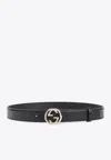 Gucci Interlocking G Buckle Leather Belt In Black