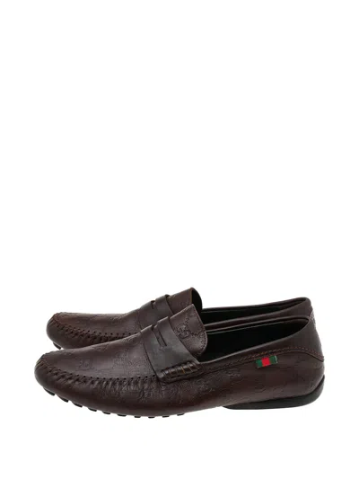 Pre-owned Gucci Ssima Leather Penny Loafers In Brown
