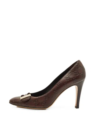 Pre-owned Gucci Ssima Leather Pumps In Brown