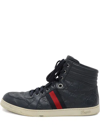 Pre-owned Gucci Ssima Leather Sneakers In Blue