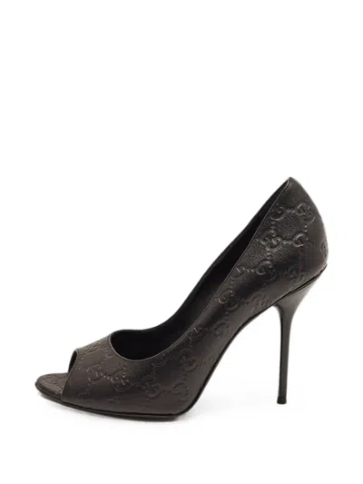 Pre-owned Gucci Ssima Peep-toe Pumps In Black