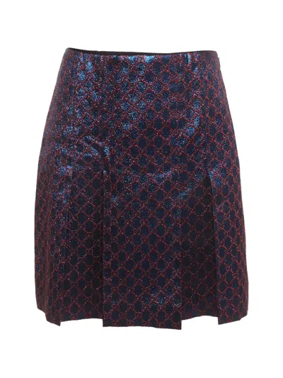 Pre-owned Gucci Ssima Pleated Mini Skirt In Blue