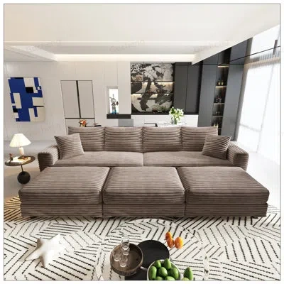 Gucheng 102.4 Inch Plush Corduroy 4-seat Sofa, Modern Comfy Upholstered Cloud Couch With Soft Pillows And 3  In Green