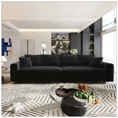 Gucheng 102.4 Inch Plush Corduroy 4-seat Sofa, Modern Comfy Upholstered Cloud Couch With Soft Pillows And Co In Brown