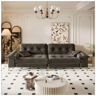 Gucheng 104.7 Inch Modern 4-seat Cloud Sofa With Wide Removable Armrests, Tufted Design, And Metal Legs, Com In Dark Grey