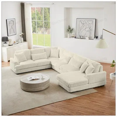 Gucheng 129inch Oversized U-shaped Sectional Sofa With Soft Corduroy Upholstery And Chaise Lounge For Modern In Beige