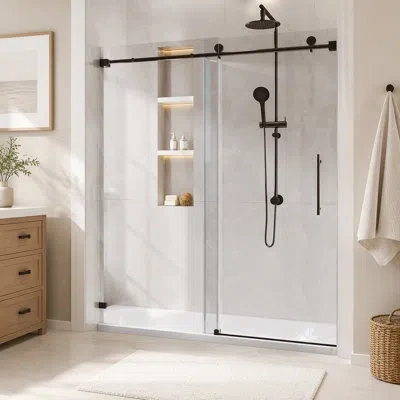 Gucheng 1/4 Inch 6mm Glass Shower Doors 56-60 In. W X 76 In.,frameless Adjustable Sliding Tub Doors,certifie In Matte Black