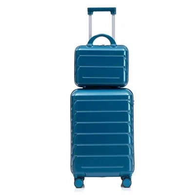 Gucheng 14"/20" 2 Pcs/set In Abs Spinner Wheel Luggage, With Combination Lock,14" Cosmetic Case, Suitable Fo In Dark Blue