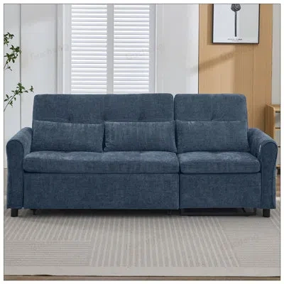 Gucheng 2-in-1 Sofa 82inch Three-seater With Pull-out Bed And Reversible Recliner For Living Room Comfort In Blue