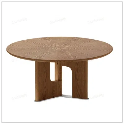 Gucheng 31.5 Inches Round Rustic Ash Wood Veneer Coffee Table, Perfect For Small Living Rooms And Cozy Space In Natural