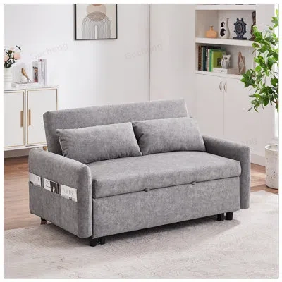 Gucheng 55.1inch Pull Out Sleep Sofa Bed With Adjustable Backrest, Storage Pockets, Soft Pillows, And Usb Po In Gray