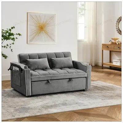 Gucheng 55.51 Inch Versatile Foldable Sofa Bed With Adjustable Back, Usb Port, And Swivel Phone Stand For Mo In Gray