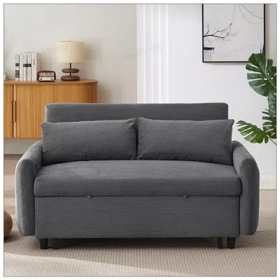 Gucheng 57.48inch Convertible Pull-out Sofa Bed With 2 Throw Pillows, Usb Ports, And 3-level Adjustable Back In Dark Gray