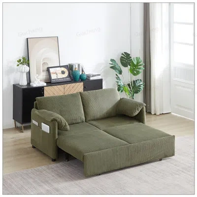 Gucheng 64.5 Inch 3-in-1 Adjustable Sleeper Sofa Bed With Pullout, 2 Pillows, And Side Pockets For Versatile In Green