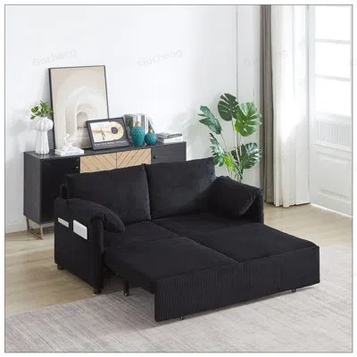 Gucheng 64.5 Inch Adjustable Sleeper Sofa Bed With Pullout, 2 Pillows, And Side Pockets For Living Room And  In Black