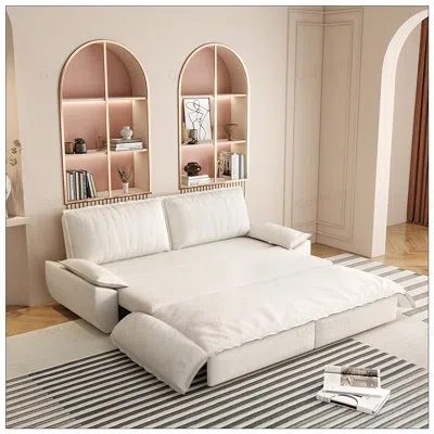 Gucheng 73.2inch Queen Pull Out Sofa Bed, 3-in-1 Convertible Sleeper Sofa, Multi-functional Velvet Loveseat  In White