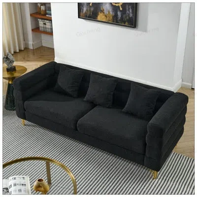 Gucheng 81 Inch Oversized 3 Seater Sectional Sofa, Living Room Comfort Fabric, Deep Seating With Soft Cushio In Black