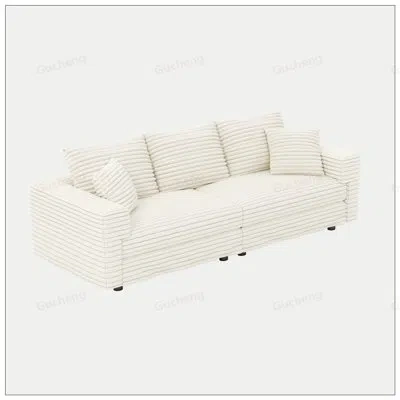 Gucheng 82.7 Inch Plush Corduroy 3-seat Sofa, Modern Comfy Upholstered Cloud Couch With Deep Seating And Sof In White