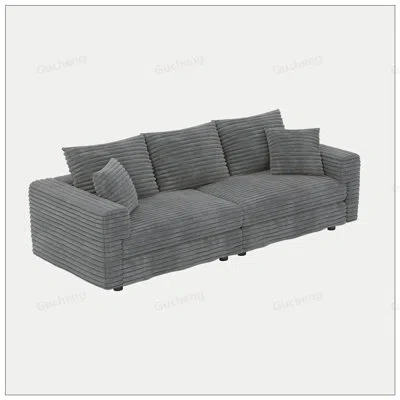 Gucheng 82.7 Inch Plush Corduroy 3-seat Sofa, Modern Comfy Upholstered Cloud Couch With Soft Pillows And 1 O In Grey