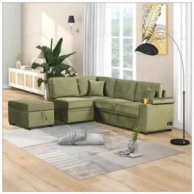Gucheng 84.75 Inch 2-in-1 Convertible Sleeper Sofa Bed With Storage Ottoman, Perfect For Living Rooms And Sm In Green Velvet