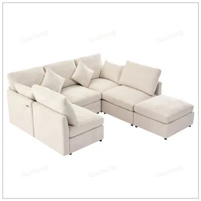 Gucheng 86.6inch Modular U-shaped Sofa With Movable Ottoman And Usb Ports For Versatile Living Room Use In White