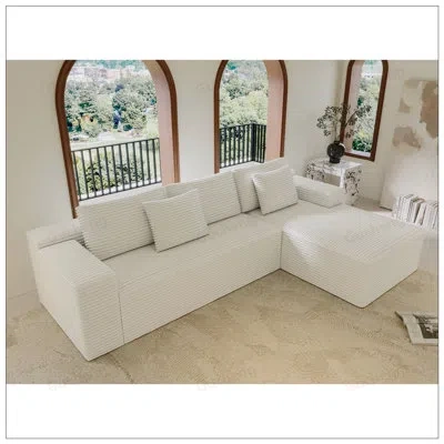 Gucheng Boneless 104inch Cloud Sectional Couch With L-shape Chaise, Modern Modular Sofa With Deep Seat, Upho In White
