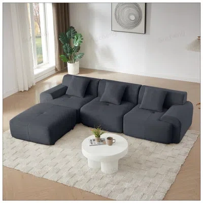 Gucheng Boneless 113inch Modern L-shaped Modular Sectional Sofa For Living Room, Corduroy Upholstery, Oversi In Dark Gray