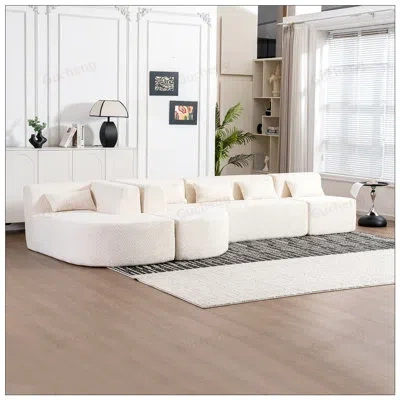 Gucheng Boneless 144 Inch Free-combination Upholstered Sofa With Two Chaise Lounges And Five Back Pillows Fo In Beige