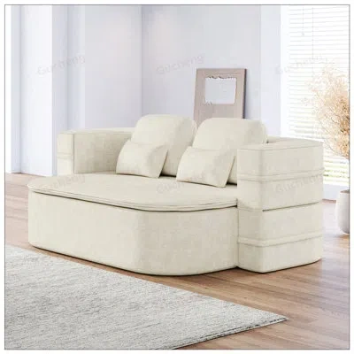 Gucheng Boneless 75-inch 2-in-1 Foldable Sofa, Convertible Sleeper With Multi-functional Blanket For Living  In Beige