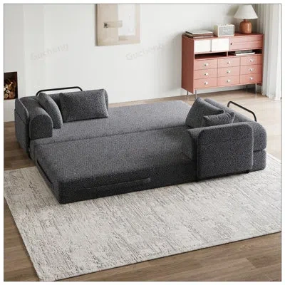 Gucheng Boneless 78.7-inch Convertible Sleeper Sofa Bed With Cylindrical Pillow, Chenille Fabric, And Side P In Gray