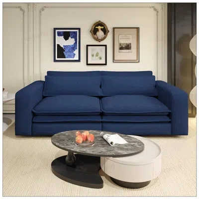 Gucheng Boneless 93inch King Size Sleeper Sofa Bed, 3 In 1 Convertible Sofa With Chaise Lounge And 2 Lumbar  In Blue