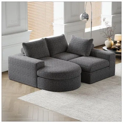 Gucheng Boneless 99-inch Chenille Cloud Curved Sectional Sofa With Chaise, L-shaped Modern Couch For Living  In Gray