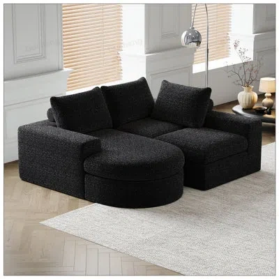 Gucheng Boneless 99-inch Chenille Cloud Curved Sectional Sofa With Chaise, L-shaped Modern Couch With Deep S In Black