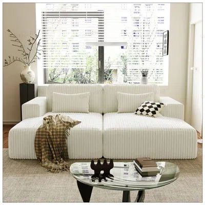 Gucheng Boneless Corduroy Double Sofa Bed With 2 Pillows, Perfect For Living Rooms, Apartments, And Offices, In White
