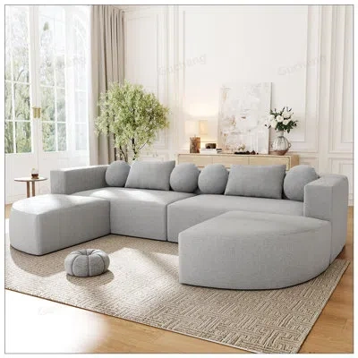 Gucheng Boneless Couch Modular Sectional Sofa With Deep Seating And Curved Design For Flexible Living Room A In Light Gray