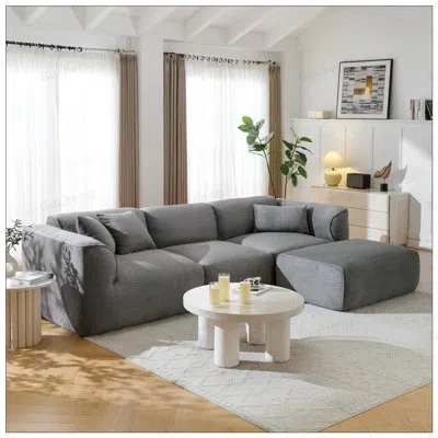 Gucheng Boneless Luxury Living Room Double-needle Cut Velvet Sofa, 4-seater With Pure Sponge Seat Cushions A In Gray