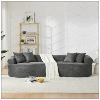 Gucheng Boneless Modern Cloud 4-seater Sectional Curved Sofa, Minimalist Design, No Assembly, Soft Chenille  In Gray