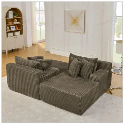 Gucheng Boneless Two-seater Velvet Fabric Lazy Sofa Lounge Chair, No Assembly Required, Perfect For Modern I In Light Brown